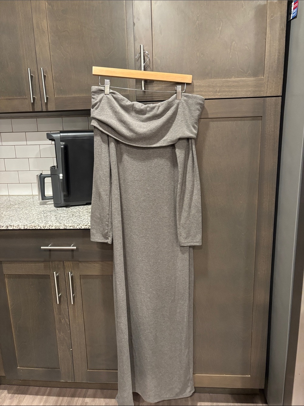 Off the shoulder grey dress